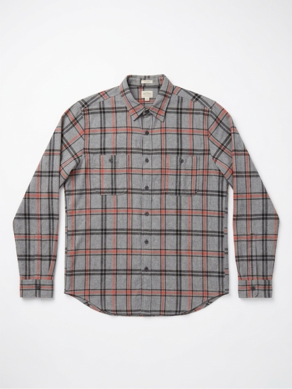 J. Crew Gray Plaid Button-Down Shirt with Coral Trim